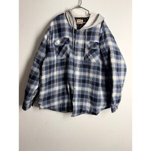 Wrangler Authentics Mens 2XL Blue Plaid Hooded Flannel Quilted Lined Jacket NWT